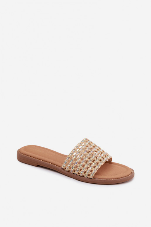 Pantofole Appartamento delle donne con gli occhi scintillanti beige Fendi