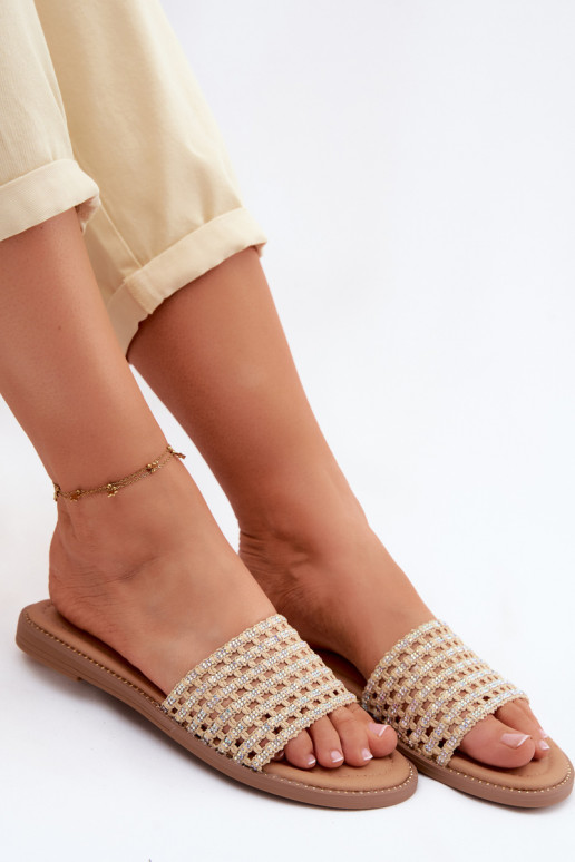 Pantofole Appartamento delle donne con gli occhi scintillanti beige Fendi