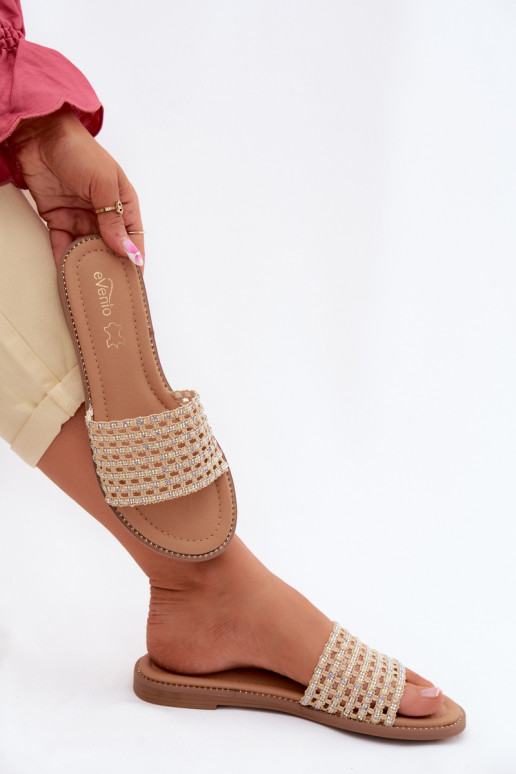 Pantofole Appartamento delle donne con gli occhi scintillanti beige Fendi