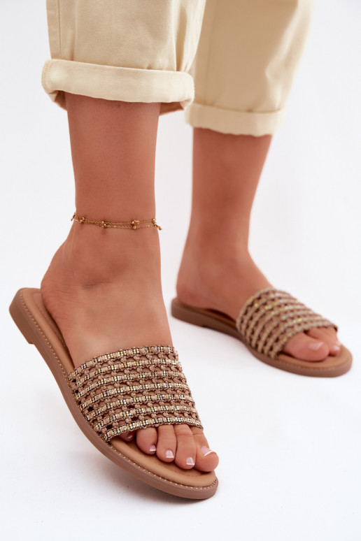 Pantofole Appartamento delle donne con gli occhi scintillanti colore marrone Fendi