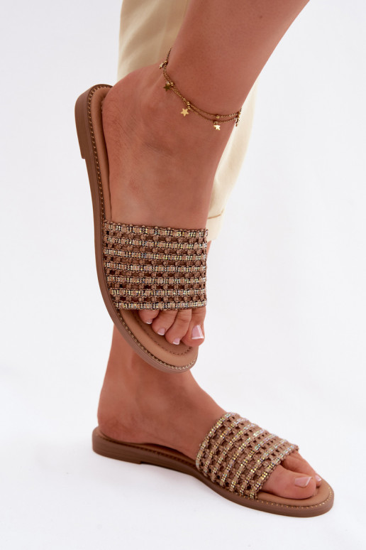 Pantofole Appartamento delle donne con gli occhi scintillanti colore marrone Fendi