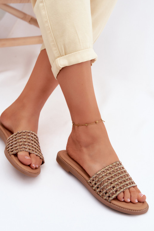 Pantofole Appartamento delle donne con gli occhi scintillanti colore marrone Fendi