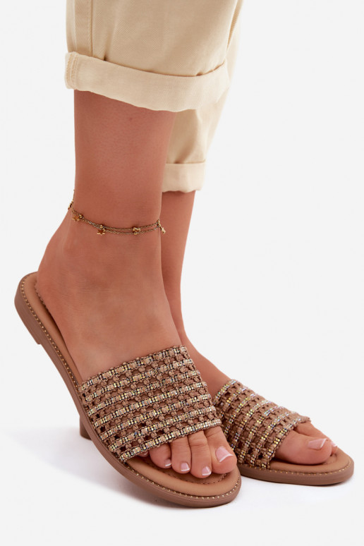 Pantofole Appartamento delle donne con gli occhi scintillanti colore marrone Fendi