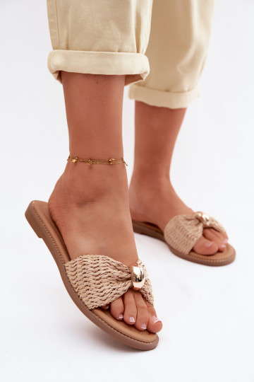 con scritti Pantofole da donna Ze colore doratom Detalem beige Goldie