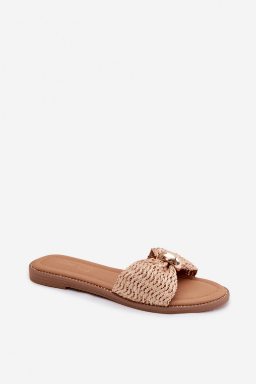 con scritti Pantofole da donna Ze colore doratom Detalem beige Goldie