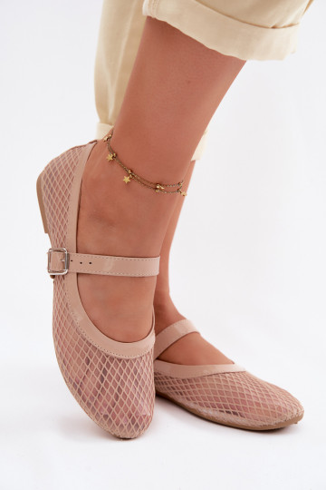Ballerine in rete color sabbia con cinturini Gaia