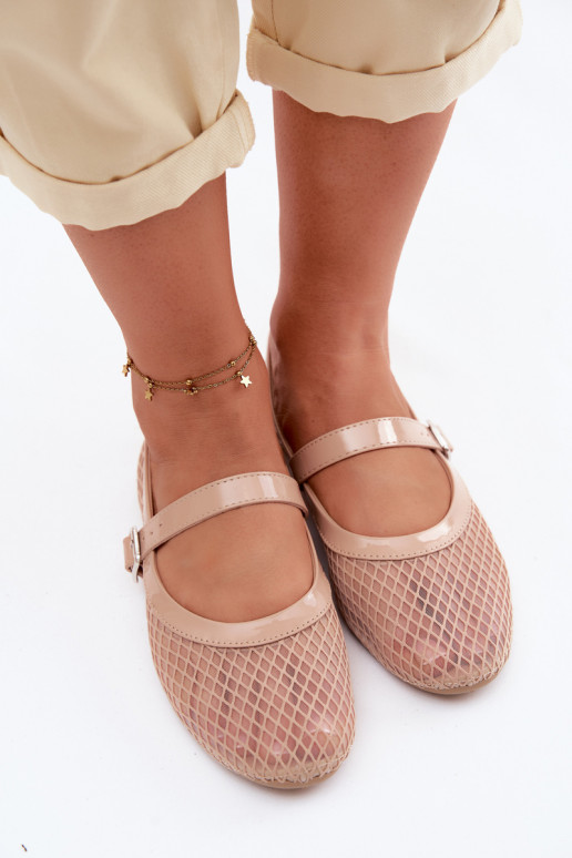 Ballerine in rete color sabbia con cinturini Gaia