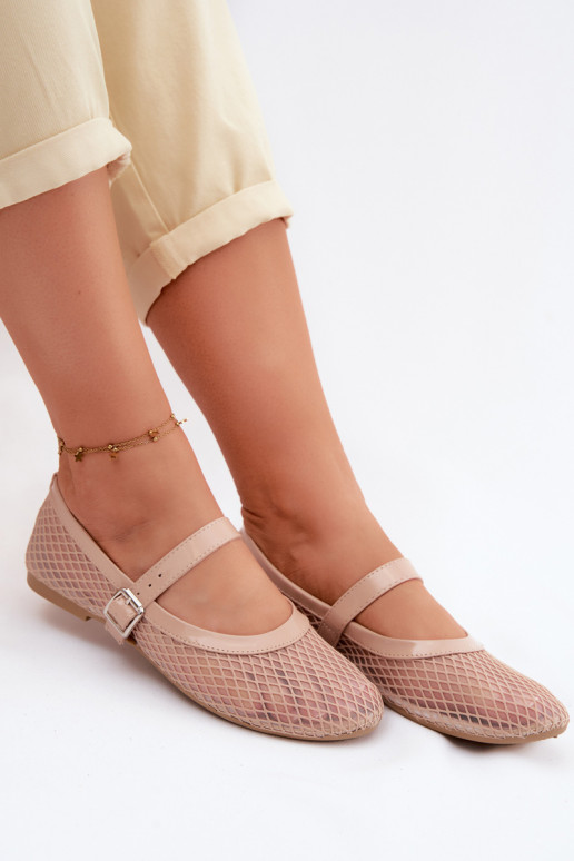 Ballerine in rete color sabbia con cinturini Gaia