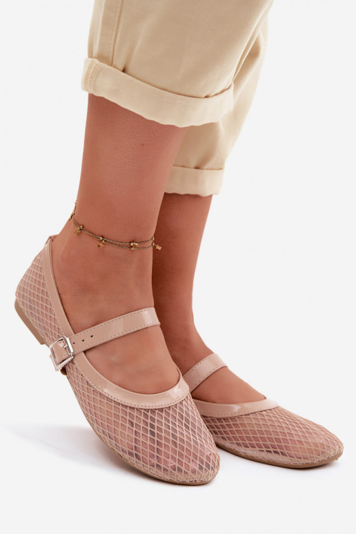 Ballerine in rete color sabbia con cinturini Gaia