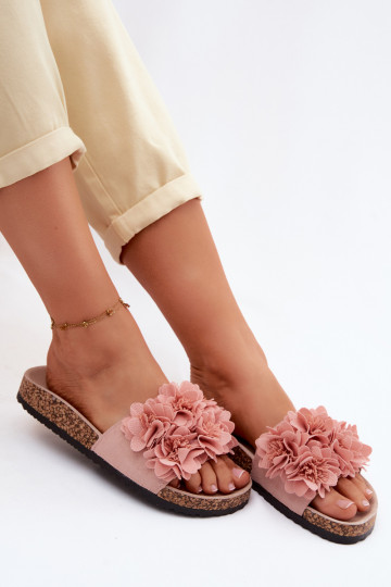 Pantofole da donna Su suola in sughero Con decorazionii con motivi florealikami colore rosa Seleneza