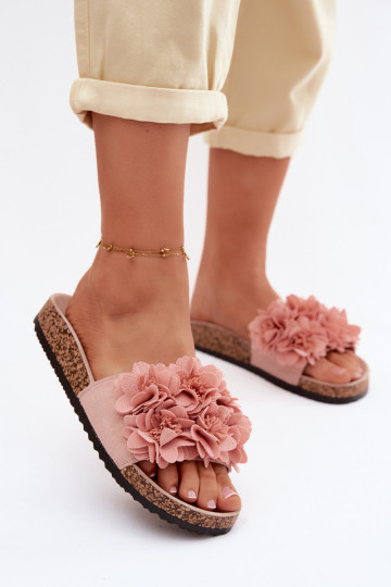 Pantofole da donna Su suola in sughero Con decorazionii con motivi florealikami colore rosa Seleneza 2