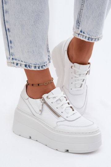 Sneakers in pelle bianche con piattaforma Zazoo N1084