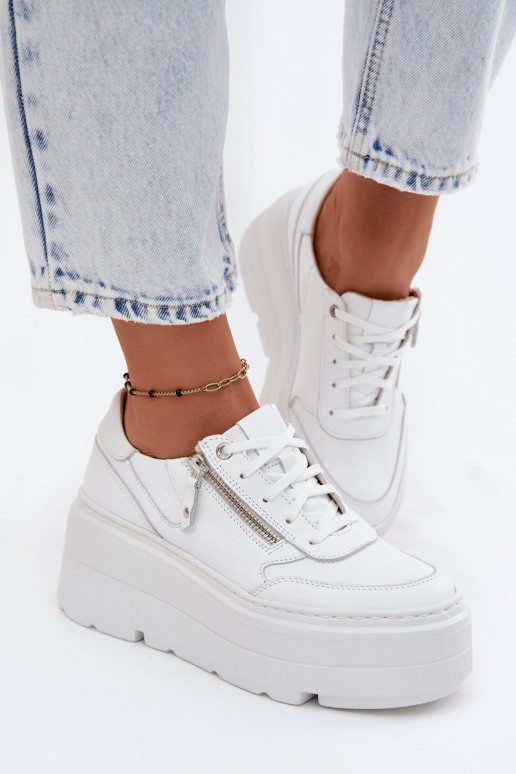 Sneakers in pelle bianche con piattaforma Zazoo N1084