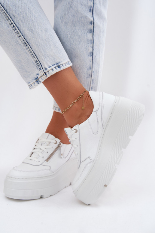 Sneakers in pelle bianche con piattaforma Zazoo N1084