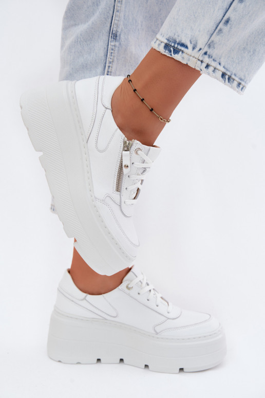 Sneakers in pelle bianche con piattaforma Zazoo N1084