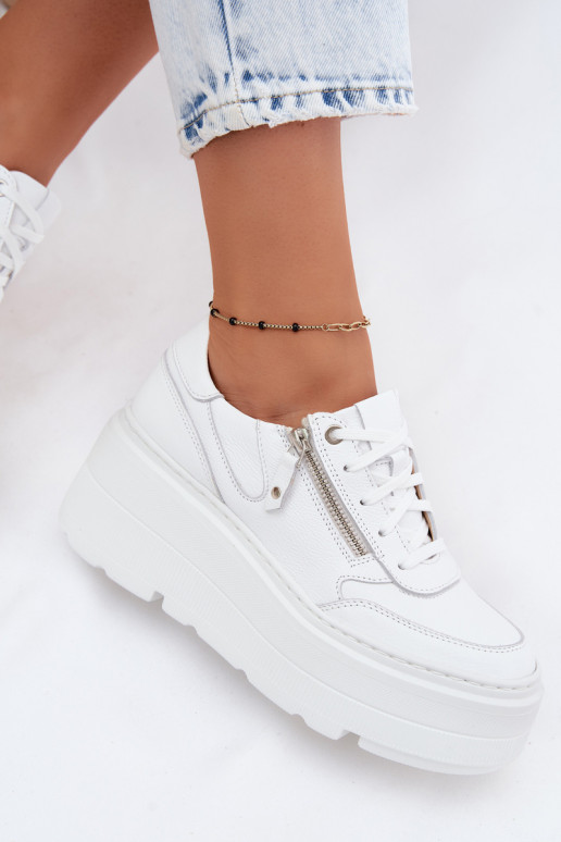 Sneakers in pelle bianche con piattaforma Zazoo N1084