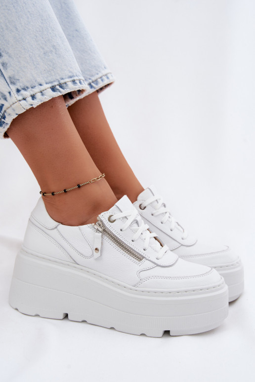 Sneakers in pelle bianche con piattaforma Zazoo N1084