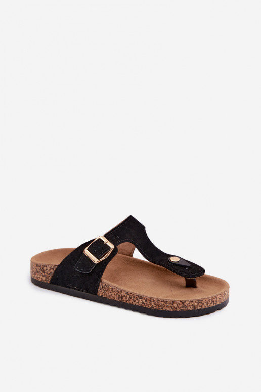 Pantofole in ecopelle scamosciata nera con fibbie dorate Honey