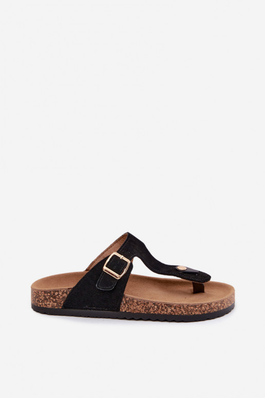 Pantofole in ecopelle scamosciata nera con fibbie dorate Honey