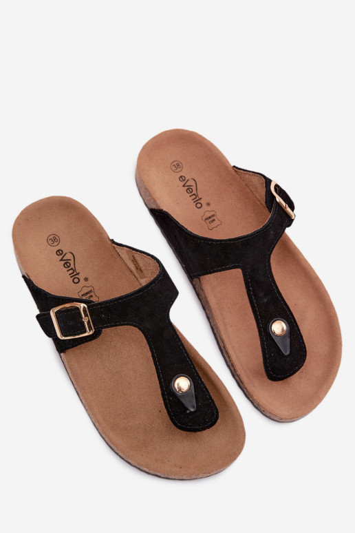 Pantofole in ecopelle scamosciata nera con fibbie dorate Honey