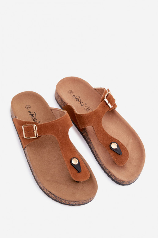 Pantofole in ecopelle scamosciata marrone con fibbie dorate Honey