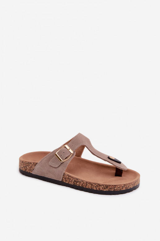Pantofole in ecopelle scamosciata sabbia con fibbie dorate Honey