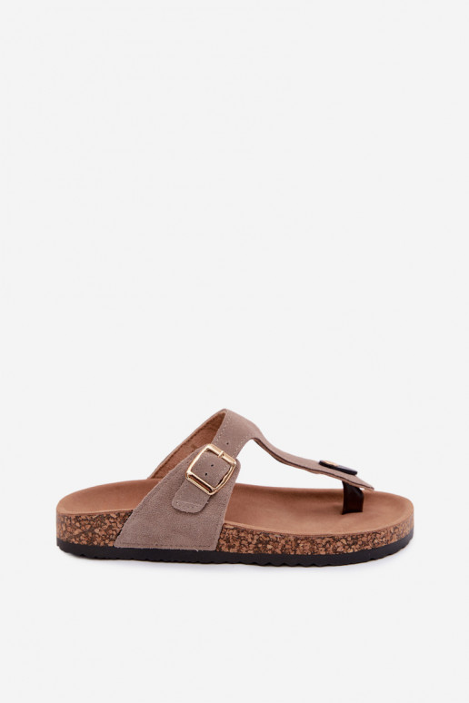 Pantofole in ecopelle scamosciata sabbia con fibbie dorate Honey