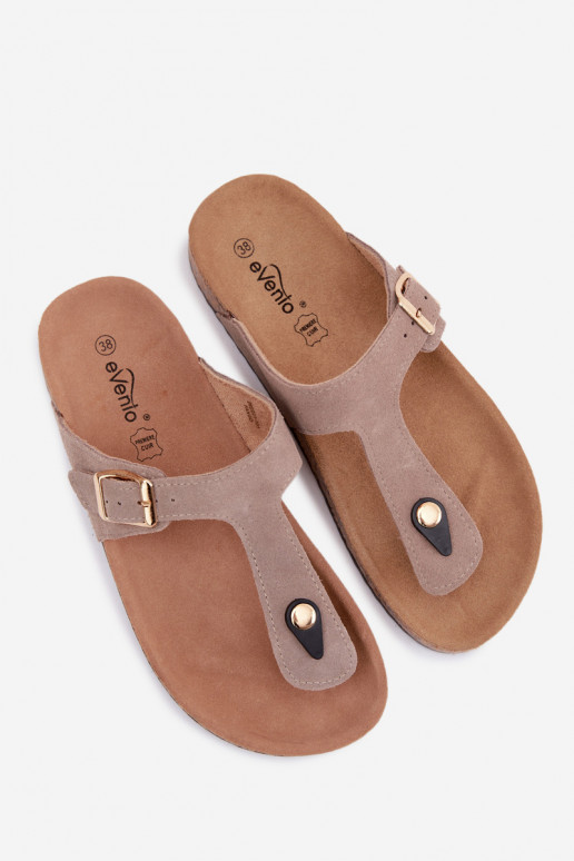Pantofole in ecopelle scamosciata sabbia con fibbie dorate Honey