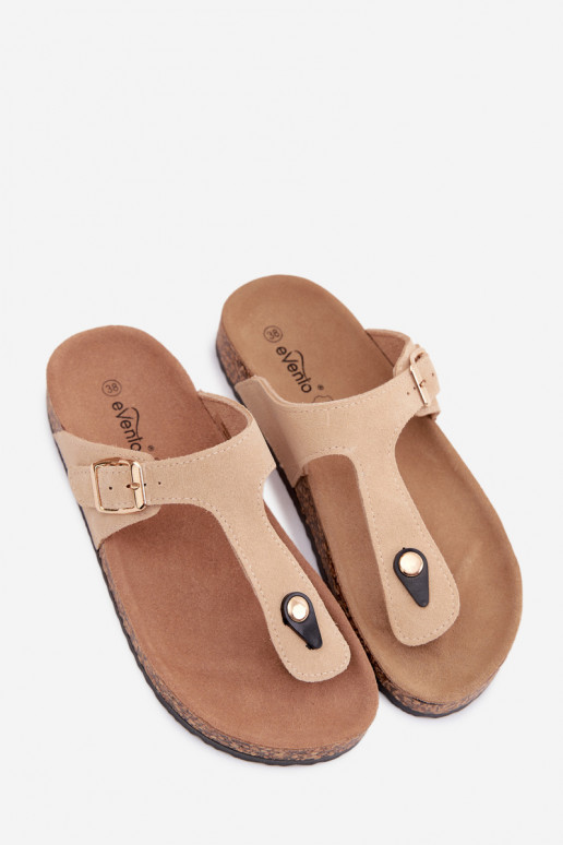 Pantofole in ecopelle scamosciata sabbia con fibbie dorate Honey