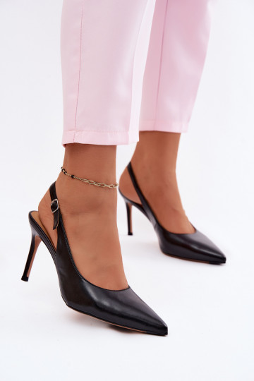 Sandali da donna con tacco sottile in ecopelle nera Kandy