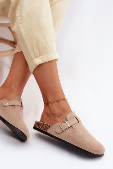 Pantofole Zoccoli Femminile con fibbie beige Lacey