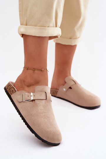 Pantofole Zoccoli Femminile con fibbie beige Lacey 2