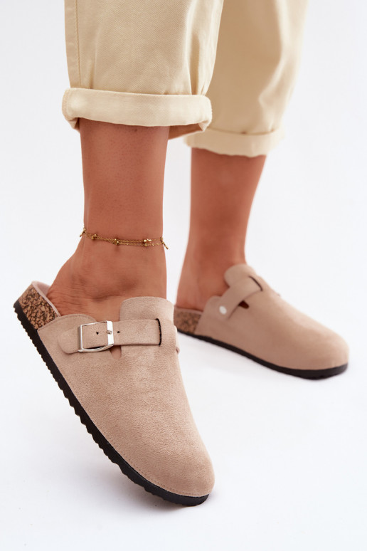 Pantofole Zoccoli Femminile con fibbie beige Lacey
