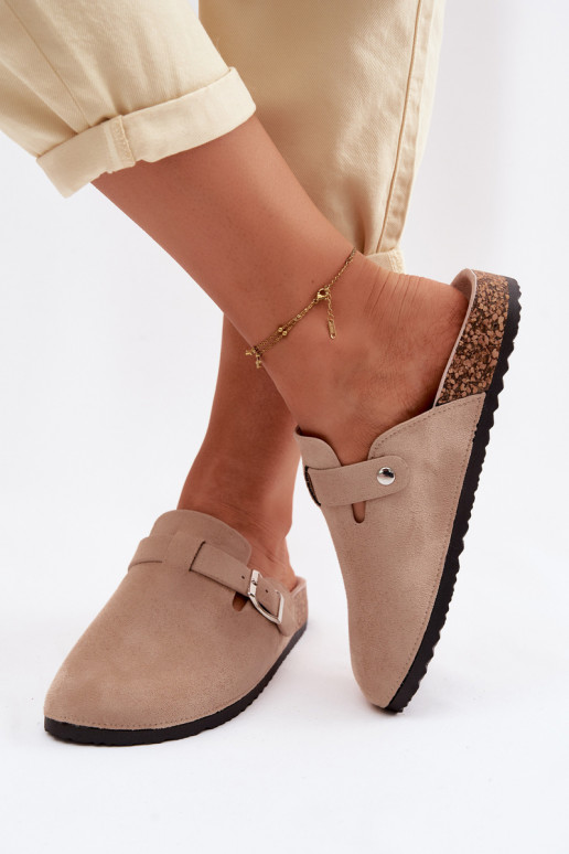 Pantofole Zoccoli Femminile con fibbie beige Lacey