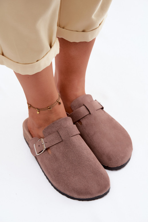 Pantofole Zoccoli Femminile con fibbie beige Lacey