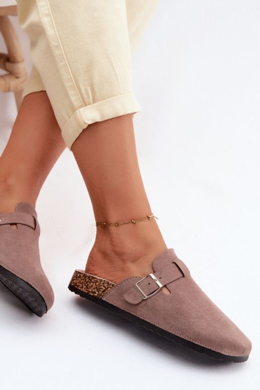 Pantofole Zoccoli Femminile con fibbie beige Lacey