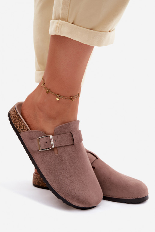 Pantofole Zoccoli Femminile con fibbie beige Lacey