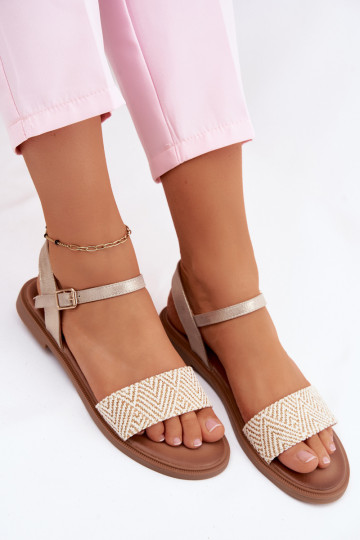 Sandali da donna con tacchi larghi colore dorato Lumina