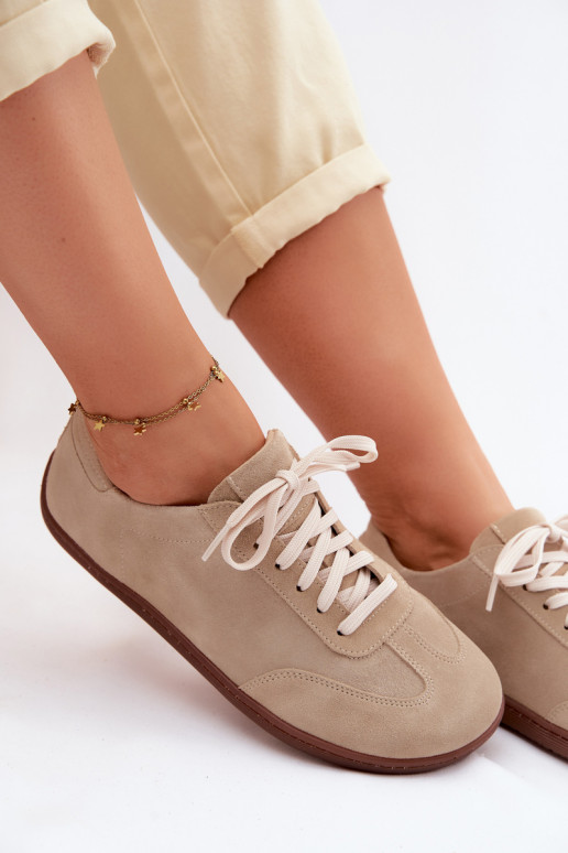 Pelle dalla pelle scamosciata Scarpe per il tempo libero Barefoot Zazoo N1243 beige