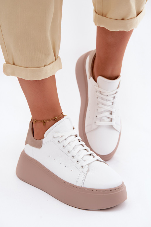 Sneakers in pelle con piattaforma Zazoo N408S2 bianche
