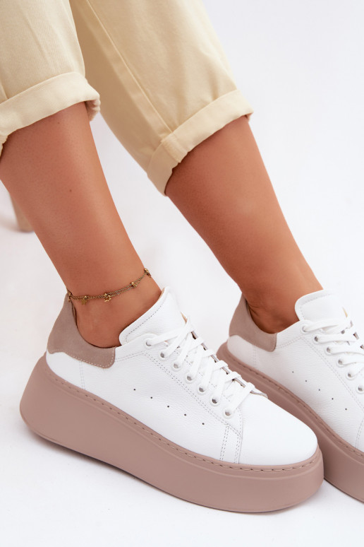 Sneakers in pelle con piattaforma Zazoo N408S2 bianche
