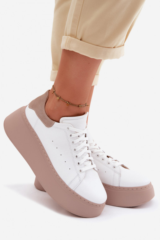 Sneakers in pelle con piattaforma Zazoo N408S2 bianche