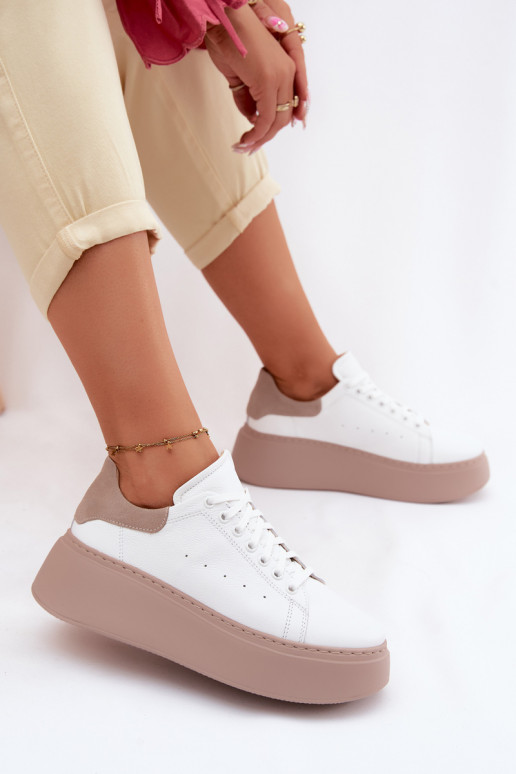 Sneakers in pelle con piattaforma Zazoo N408S2 bianche