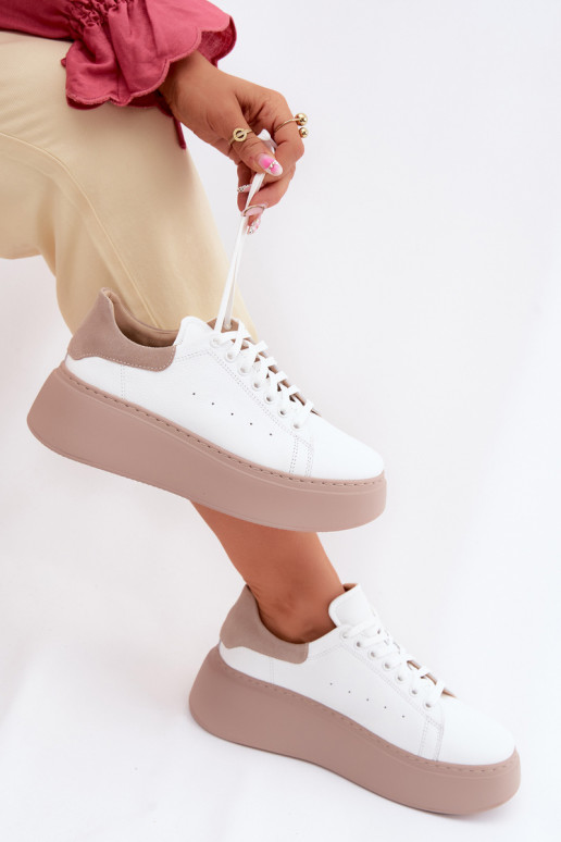 Sneakers in pelle con piattaforma Zazoo N408S2 bianche