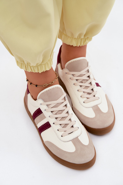 Pelle Scarpe modello sneakers Femminile Zazoo N1234S2 Bianco-Borgogna