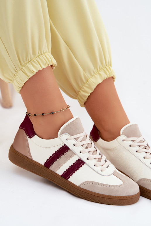 Pelle Scarpe modello sneakers Femminile Zazoo N1234S2 Bianco-Borgogna