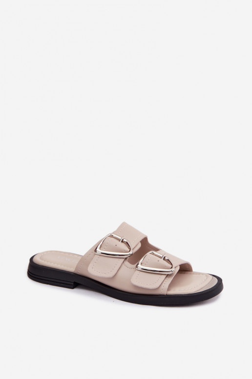 Infradito in pelle con fibbie Vinceza 62304 sabbia
