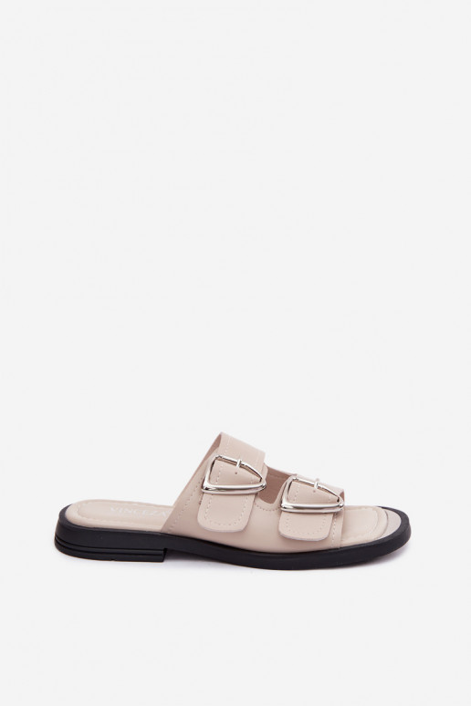 Infradito in pelle con fibbie Vinceza 62304 sabbia