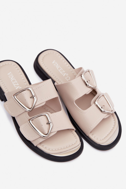 Infradito in pelle con fibbie Vinceza 62304 sabbia