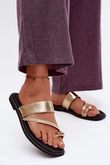 Pantofole da donnaAbilitatoturalnej Skóry con tacchi larghi Vinceza 66939 colore dorato 2